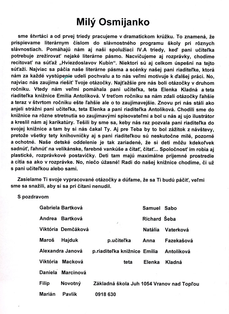 list z Vranova nad Topou, Z Juh, 4.A